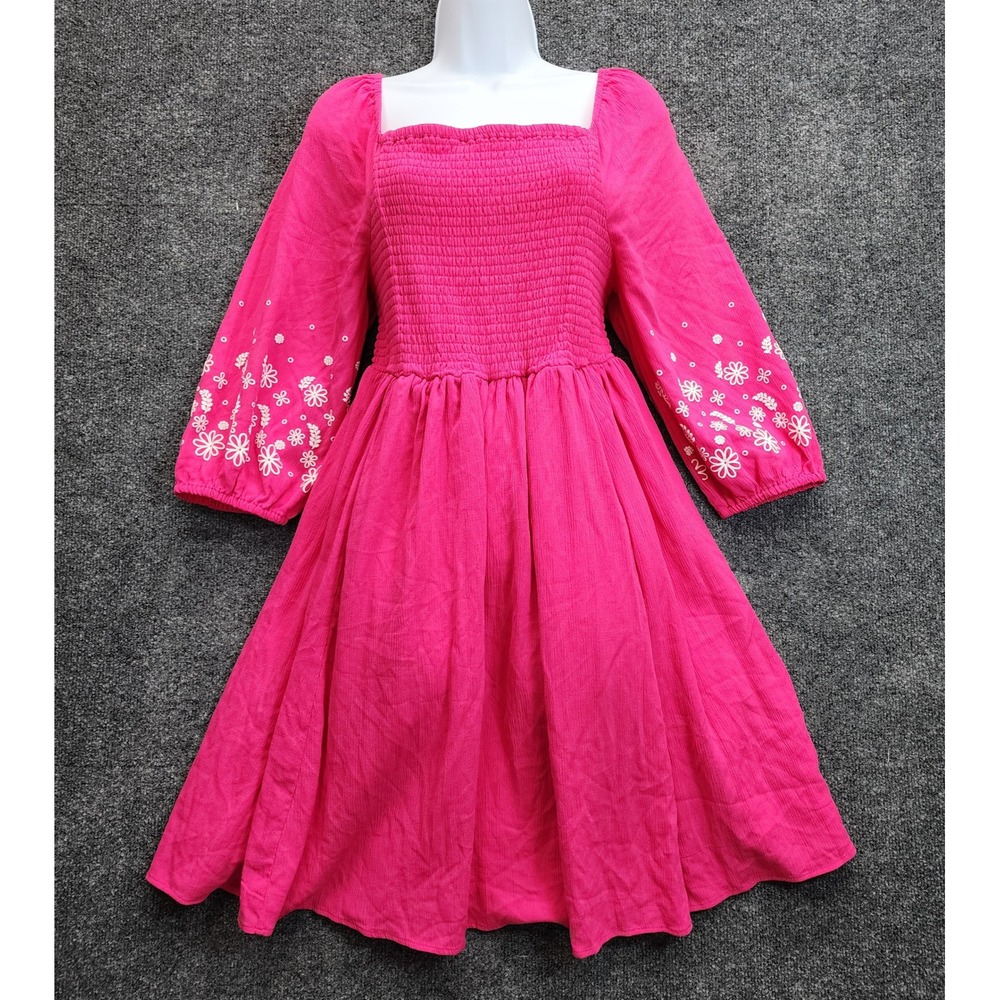 Torrid Pink Floral Embroidered Smocked Mini Dress Boho Cottagecore Rayon 0